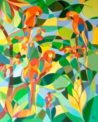 Peinture intitulée "Macaws 2" par Lara Meissirel, Œuvre d'art originale, Huile