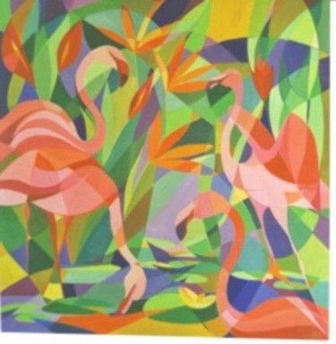 Peinture intitulée "Flamingoes II" par Lara Meissirel, Œuvre d'art originale