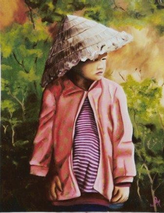 Peinture intitulée "LUang pra bang child" par Lara Meissirel, Œuvre d'art originale