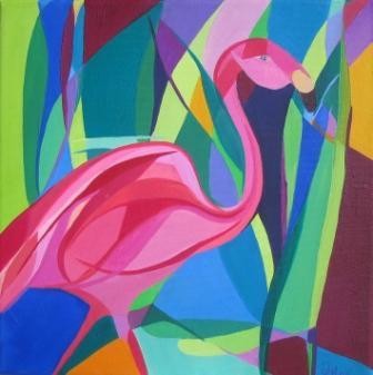 Peinture intitulée "Flamingoe 3" par Lara Meissirel, Œuvre d'art originale