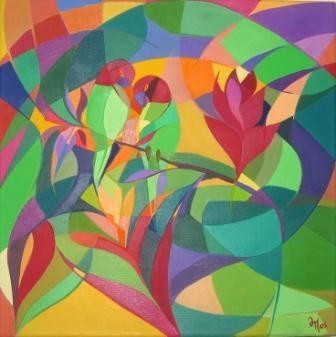 Peinture intitulée "Lovebirds 2" par Lara Meissirel, Œuvre d'art originale