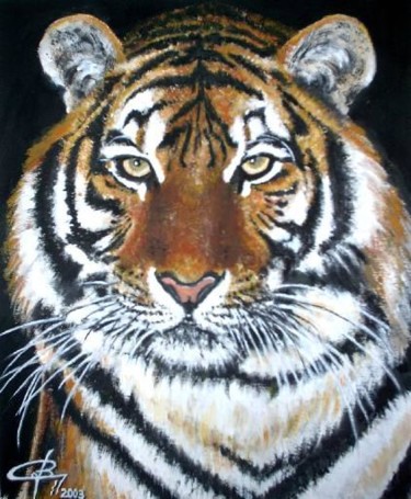 Peinture intitulée "tigre" par Christelle Lardier, Œuvre d'art originale, Huile