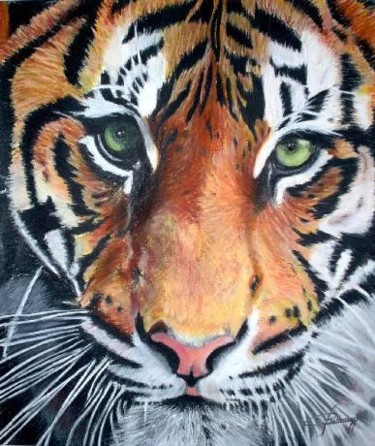 Peinture intitulée "tigre" par Christelle Lardier, Œuvre d'art originale, Huile