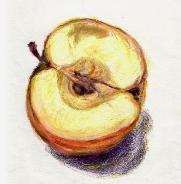 Peinture intitulée "moitié de pomme" par Christelle Lardier, Œuvre d'art originale, Huile