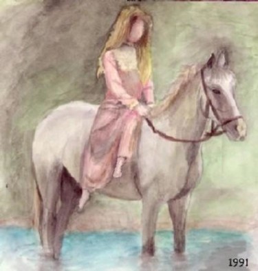 Peinture intitulée "fille et cheval" par Christelle Lardier, Œuvre d'art originale, Huile