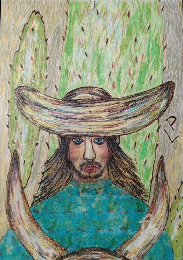 Malerei mit dem Titel "Der Mexikaner" von Lari Peters, Original-Kunstwerk, Pastell