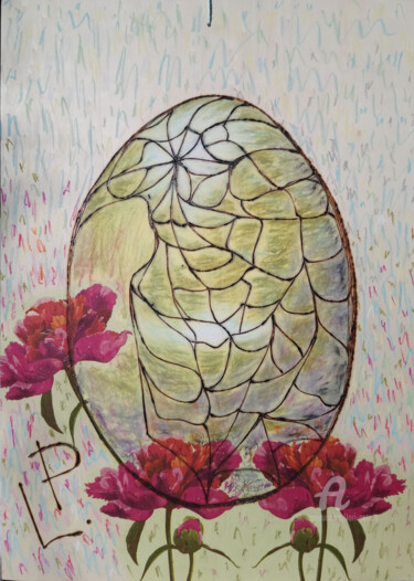 Malerei mit dem Titel "Das Ei" von Lari Peters, Original-Kunstwerk, Pastell