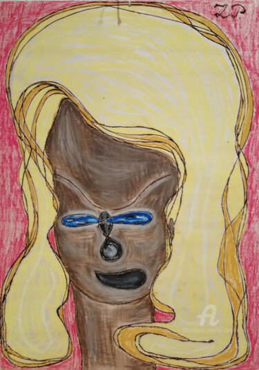 Malerei mit dem Titel "Alien Frau mit Bril…" von Lari Peters, Original-Kunstwerk, Pastell