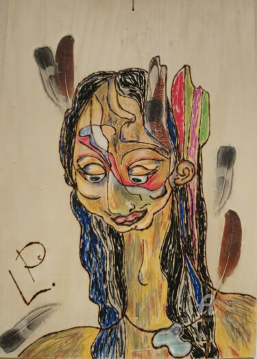 Malerei mit dem Titel "Der Indianer" von Lari Peters, Original-Kunstwerk, Pastell