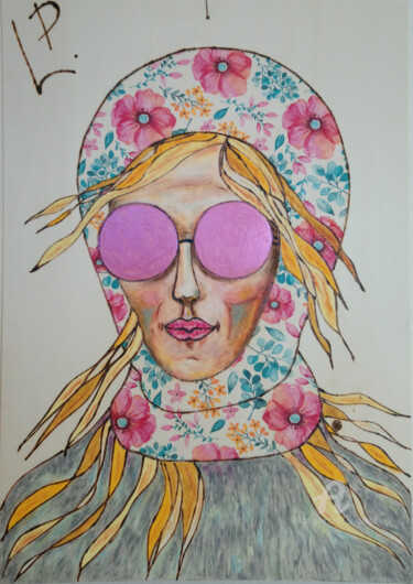 Pittura intitolato "Blonde Frau mit Cha…" da Lari Peters, Opera d'arte originale, Pastello