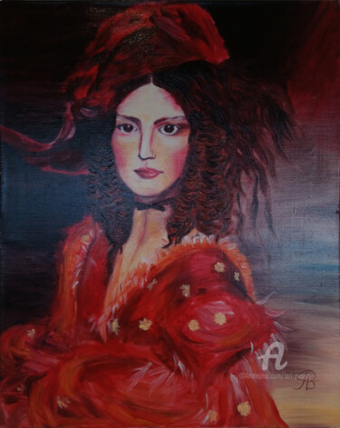 Schilderij getiteld "Dame mit Hut" door Lari Peters, Origineel Kunstwerk, Olie