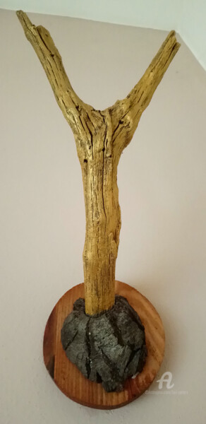 Skulptur mit dem Titel "Goldgeweih" von Lari Peters, Original-Kunstwerk, Holz