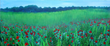 Malerei mit dem Titel "Wiese mit Mohnblumen" von Lari Peters, Original-Kunstwerk, Acryl