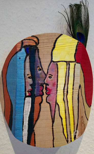 Skulptur mit dem Titel "Ein Kuss" von Lari Peters, Original-Kunstwerk, Holz