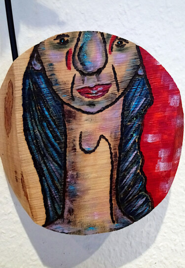 Skulptur mit dem Titel "Indianer mit kopftu…" von Lari Peters, Original-Kunstwerk, Holz