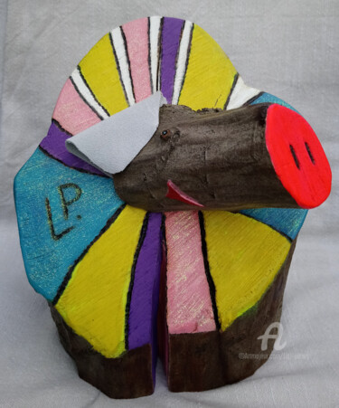 Sculpture titled "Peppa Wutz" by Lari Peters, Original Artwork, Wood