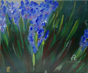 Painting titled "Blaue Blumen" by Lari Peters, Original Artwork, Acrylic