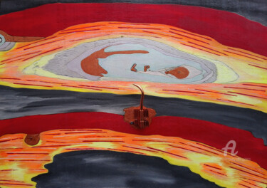 Malerei mit dem Titel "Raumschiff-Tankstel…" von Lari Peters, Original-Kunstwerk, Acryl