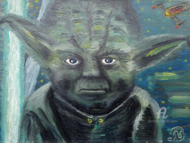 Malerei mit dem Titel "Yoda" von Lari Peters, Original-Kunstwerk, Öl