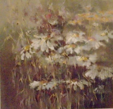 Картина под названием "Поле с ромашками" - Вера Ларионова, Подлинное произведение искусства, Масло