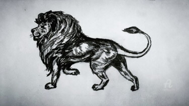 Disegno intitolato "Drawing of a lion b…" da Larisa Berzina, Opera d'arte originale, Matita