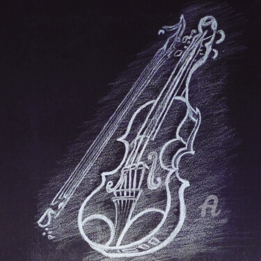 Drawing titled "Violin with wings o…" by Larisa Berzina, Original Artwork, Pencil
