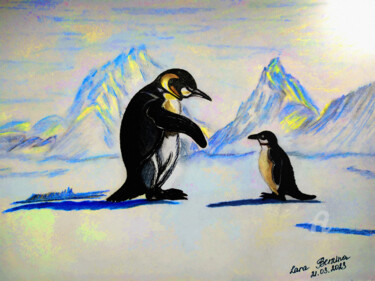 Drawing titled "Father penguins les…" by Larisa Berzina, Original Artwork, Pencil