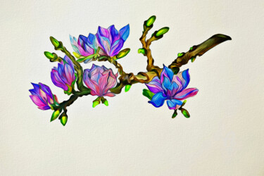 Dessin intitulée "Magnolia fantasy Art" par Larisa Berzina, Œuvre d'art originale, Crayon