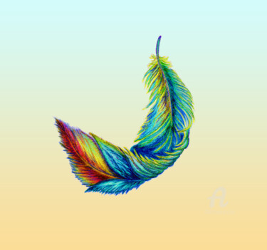 Dessin intitulée "Feather - the magic…" par Larisa Berzina, Œuvre d'art originale, Conté