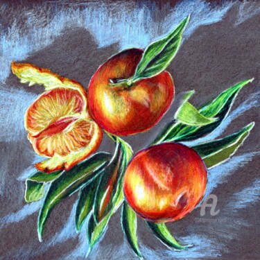 Dessin intitulée "Sprig of red mandar…" par Larisa Berzina, Œuvre d'art originale, Crayon