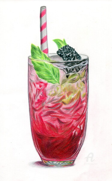 Disegno intitolato "COOL DRINK – GEMMA…" da Larisa Berzina, Opera d'arte originale, Matita