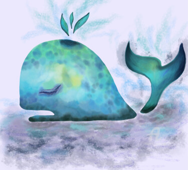 Digitale Kunst mit dem Titel "A whale from my chi…" von Larisa Berzina, Original-Kunstwerk, Digitale Malerei