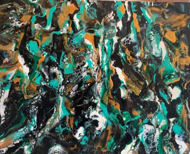 Painting titled "Green and black moo…" by Larisa Bogdanova, Original Artwork, Acrylic