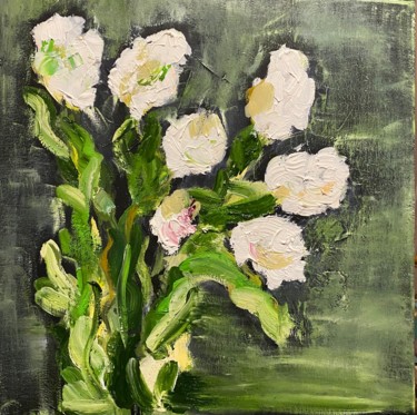 Pittura intitolato "White tulips on a d…" da Larisa Bogdanova, Opera d'arte originale, Olio
