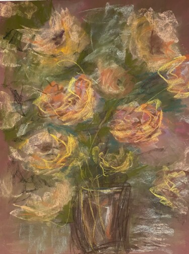 Картина под названием "Autumn flowers on b…" - Larisa Bogdanova, Подлинное произведение искусства, Пастель