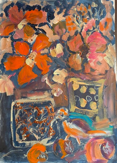 Peinture intitulée "Натюрморт с цветами…" par Larisa Bogdanova, Œuvre d'art originale, Acrylique