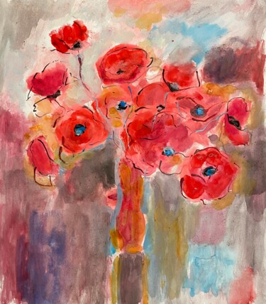 Schilderij getiteld "Red poppies" door Larisa Bogdanova, Origineel Kunstwerk, Aquarel