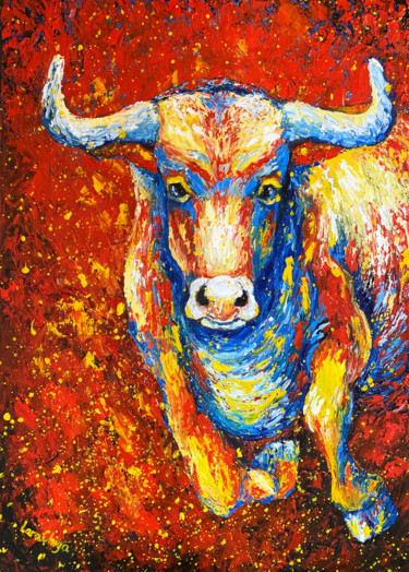 Painting titled "Bull abstract paint…" by Larisa Chigirina, Original Artwork, Oil