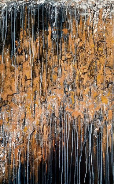 Painting titled "Gold Black modern A…" by Larisa Chigirina, Original Artwork, Acrylic Mounted on Wood Stretcher frame