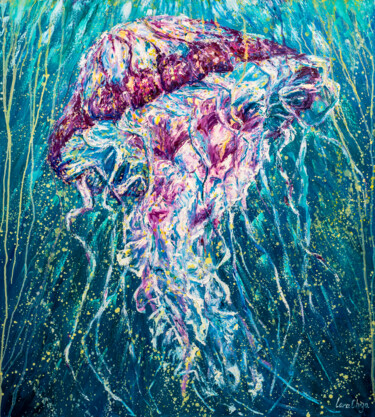 Peinture intitulée "Jellyfish. Large oi…" par Larisa Chigirina, Œuvre d'art originale, Huile Monté sur Châssis en bois