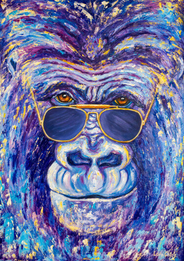 Painting titled "MONKEY. Abstract an…" by Larisa Chigirina, Original Artwork, Oil Mounted on Wood Stretcher frame