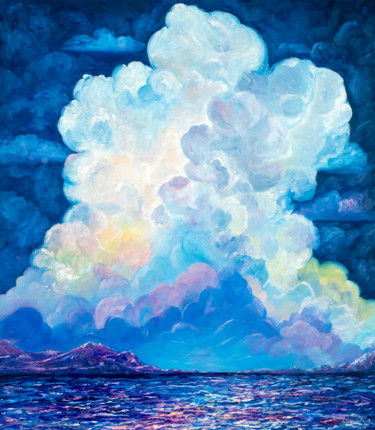 Painting titled "Night sky painting…" by Larisa Chigirina, Original Artwork, Oil Mounted on Wood Stretcher frame