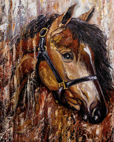 Painting titled "Horse painting. Ani…" by Larisa Chigirina, Original Artwork, Oil Mounted on Wood Stretcher frame