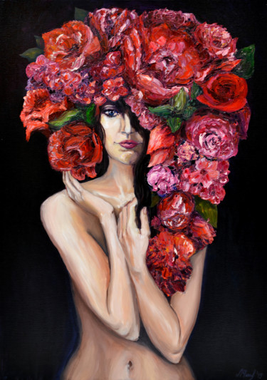 Peinture intitulée "Flower Woman. Figur…" par Larisa Chigirina, Œuvre d'art originale, Huile Monté sur Châssis en bois