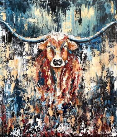 Painting titled "COW PAINTING - Abst…" by Larisa Chigirina, Original Artwork, Oil Mounted on Wood Stretcher frame