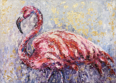 Painting titled "Pink Flamingo origi…" by Larisa Chigirina, Original Artwork, Oil Mounted on Wood Stretcher frame