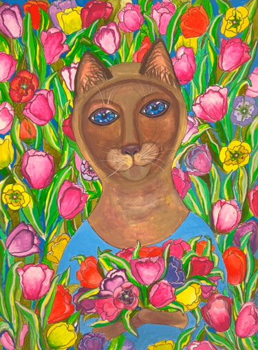 Malerei mit dem Titel "In Flowers" von Larisa Galetii, Original-Kunstwerk, Acryl