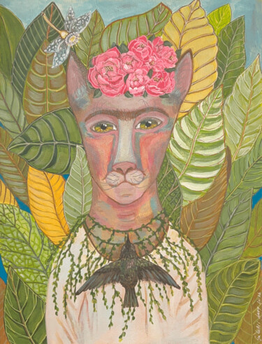 Painting titled "Frida Catto" by Larisa Galetii, Original Artwork, Acrylic