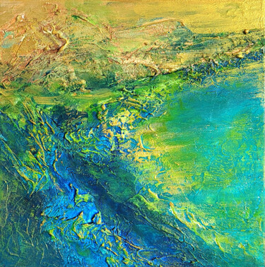 Painting titled "Sea shore" by Larisa Khudushina, Original Artwork, Acrylic Mounted on Wood Stretcher frame