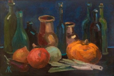 Painting titled "Night still life" by Larisa Kucherenko, Original Artwork, Oil